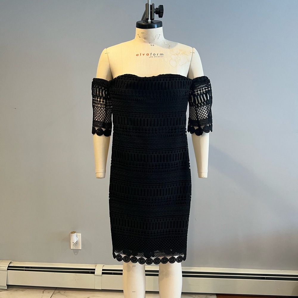 Leith Black Strapless Lace Dress